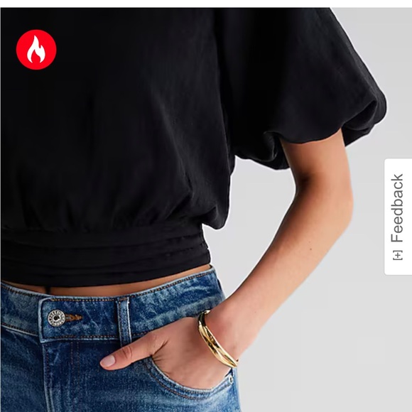 Large Express Gathered Neck Puff Sleeve Banded Bottom Top new - Picture 3 of 6